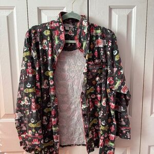 Disney Christmas Black Button-Up PJ Top
